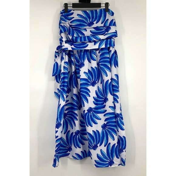 HT 360 Collective Skirt Blue Banana Print Maxi Tie Waist High Waist - Picture 4 of 16